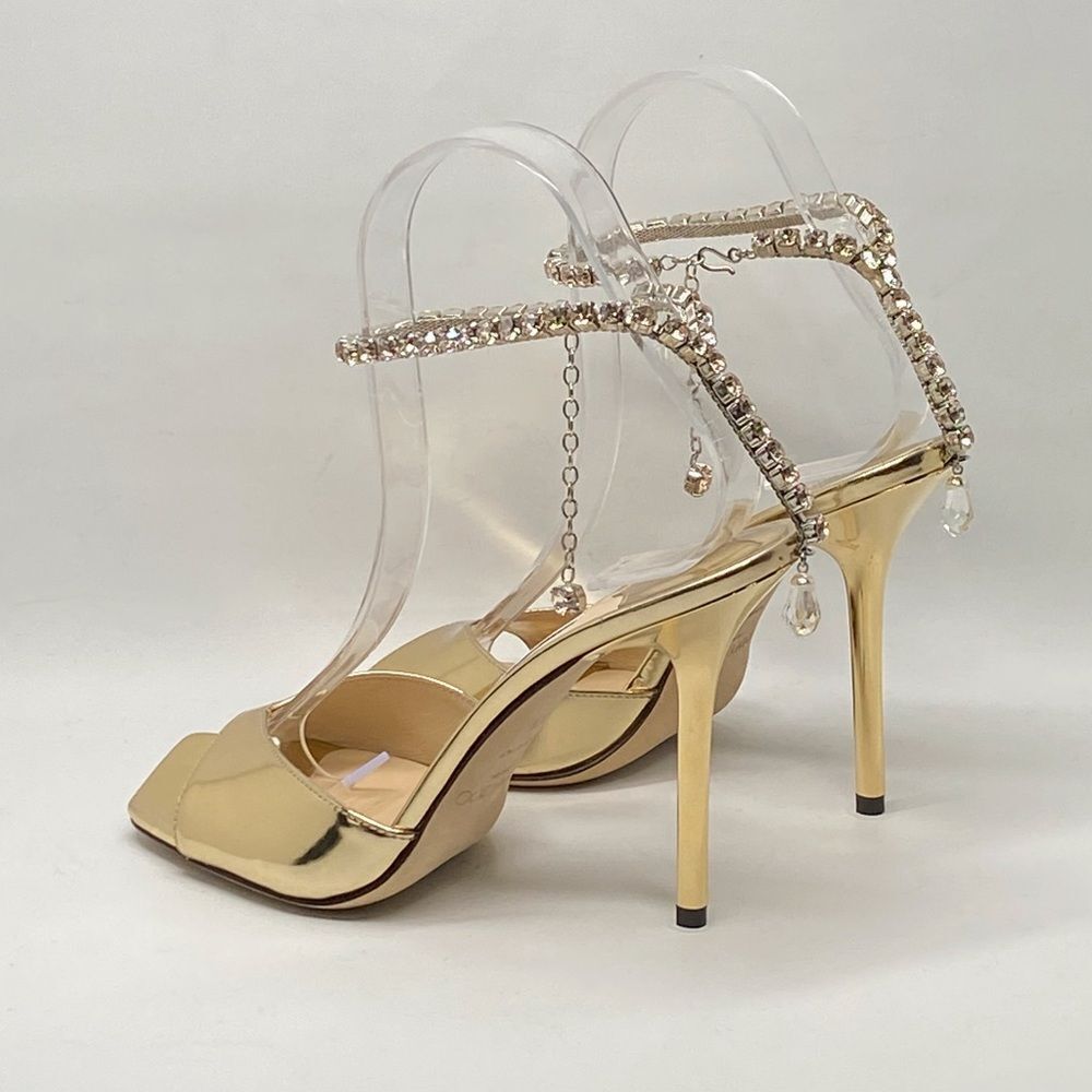 Jimmy Choo Saeda 100MM Metallic Leather Sandals size 37.5 - Picture 8 of 15